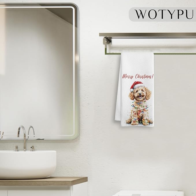 Goldendoodle Christmas Kitchen Towels, Goldendoodle Gifts for Women Men Dish Tea Towels, Dog Lover Gifts Decorative Hand Towel for Bathroom, Christmas Bathroom Decor,16X24 Inch