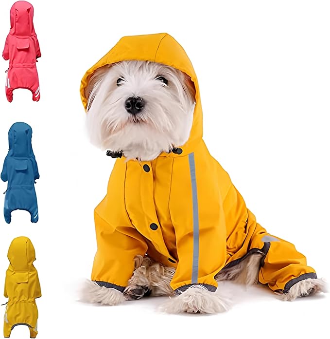 Dog Raincoat, Waterproof Dog Rain Jacket with Hood, Rain Coat with Leash Hole, Reflective Strap for Small Medium Dogs, Outdoor Adventures/Walking Lightweight Puppy(Yellow,S)