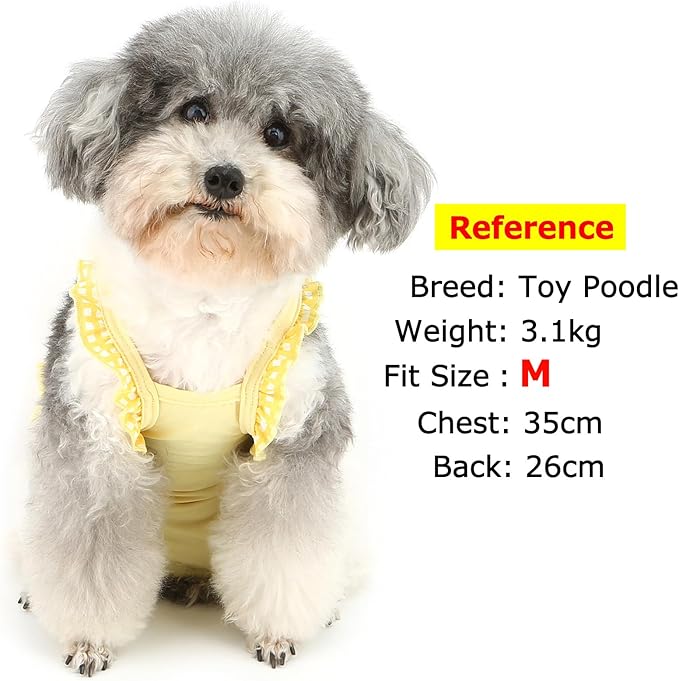 Zunea Washable Female Small Dog Diapers for XS/S Size Dogs Adjustable Suspender Reusable Puppy Sanitary Diaper Pantie Cute Plaid Nappies Skirt for Doggy Chihuahua Yorkie in Heat Yellow XL