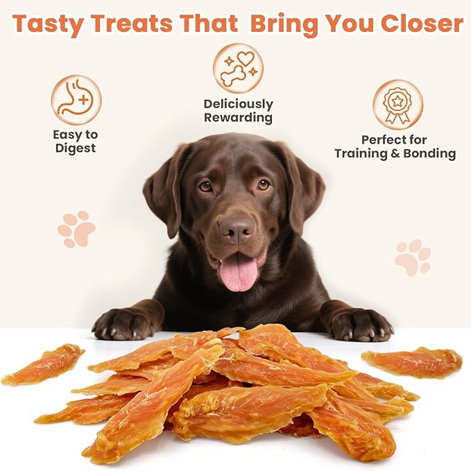Chicken Jerky Dog Treats, Natural Real Chicken Breast Strips — High Protein, Grain-Free, Rawhide-Free Training Snacks for Small Medium Large Dogs, 10.6oz