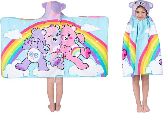 Care Bears Bath/Pool/Beach Soft Cotton Terry Hooded Towel Wrap, 24 in x 50 in, By Franco Kids