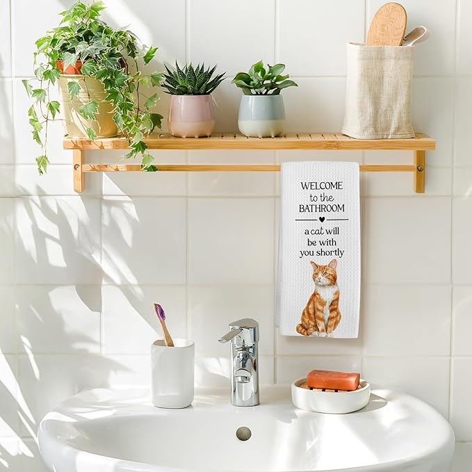 Funny Orange Cat Hand Towels, Funny Orange Tabby Cats Gifts for Cats Lovers Women Hand Towel, A Cat Will Be with You Shortly Decorative Towel for Bathroom, Fun Cute Kitty Bathroom Decor,16x24in
