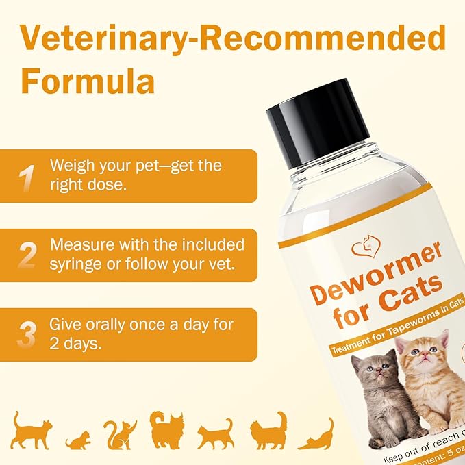 Tapeworm Treatment for Cats, Cat Dewormer, Dewormer for Cats&Kitten, 150ml with 5ml Dropper, Suitable for Cats