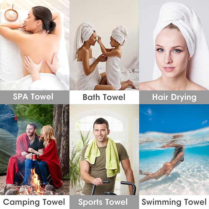 JML Large Bath Towels Set of 2, Microfiber Bath Towel for Body, 30" x 60", Oversized, Soft, Super Absorbent, Fast Drying, Use for Sauna, Shower, Pool, Sport, Fitness, Yoga, Waffle Stripe Grey