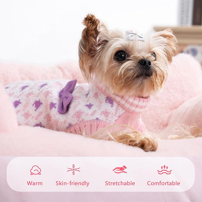 Small Medium Dog Sweater, Soft Breathable Knit Pet Clothes for Spring Transition, Lightweight Pink Puppy Outfit for Pug, Frenchie, Corgi, Cute Doggy Apparel for Spring Walks (Pink, XL)