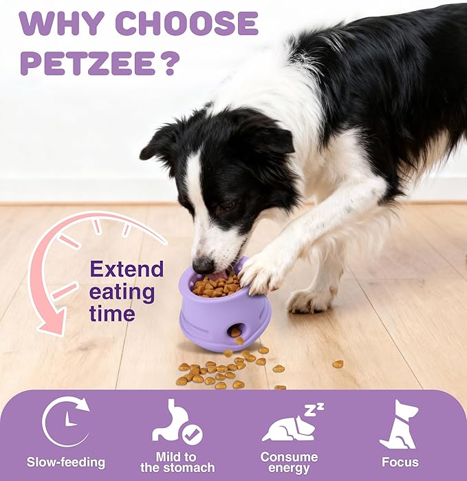Dog Enrichment Toys to Keep Them Busy, Treat Dispensing Dog Toy, Slow Feeder-Swinging Stuffable & Anxiety Relief & Nature Rubber & Gentle to teeth, Indestructible Dog Toys - Dishwasher Safe, Purple, M