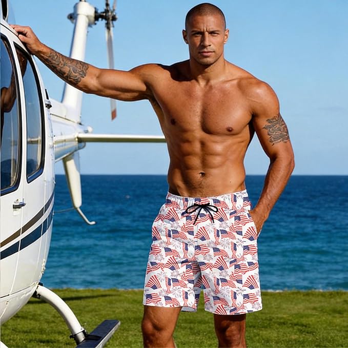 Mens Swim Trunks with Compression Liner Quick Dry Zipper Pocket Bathing