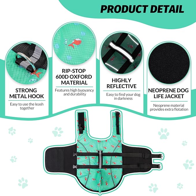 Queenmore Dog Life Jacket Small, Dog Life Vest for Swimming, Shark Life Jacket for Boating with Handle/Leash Hook, Lightweight Puppy Cats Floating Vest for Swim Water Pool