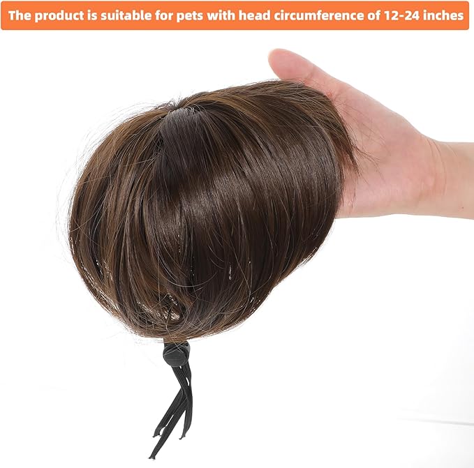 Funny Dog Wig for Small Medium Large Dogs, 7 Inches Pet Costume Elastic Cat Cosplay Wig Decoration for Halloween, Christmas, Parties（Brown）