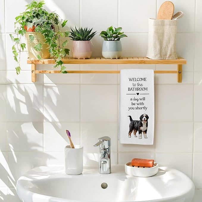 Funny Bernedoodle Dog Hand Towels, Bernedoodle Gifts for Owners Women Hand Towel, A Dog Will Be with You Shortly Decorative Towel Bath Towel for Bathroom, Funny Dogs Bathroom Decor, 16x24in