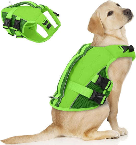 ASENKU Dog Life Jacket, High-Buoyancy Reflective Dog Swimming Vest with Durable Handles for Small/Medium/Large Dogs - Pool, Beach, Boating (Green, L)