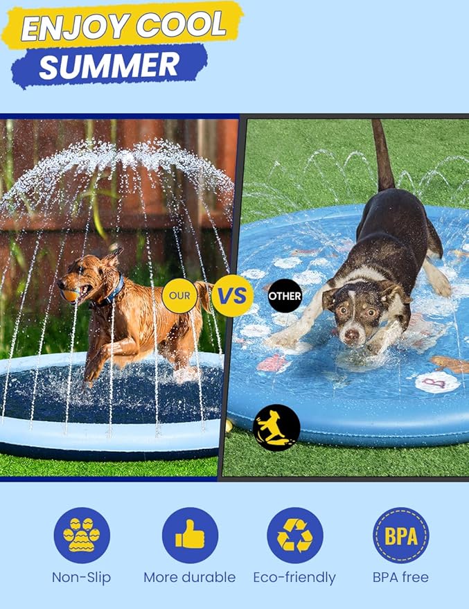 Splash Pad Non-Slip Dogs Cool Sprinkler Pool Extra Large Splash Pads for Kids Dog Baby Wading Pool Summer Outdoor Play Water Fun Toy Gift Easy to Use/Clean 75 inch