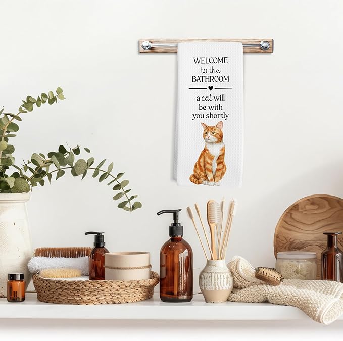 Funny Orange Cat Hand Towels, Funny Orange Tabby Cats Gifts for Cats Lovers Women Hand Towel, A Cat Will Be with You Shortly Decorative Towel for Bathroom, Fun Cute Kitty Bathroom Decor,16x24in