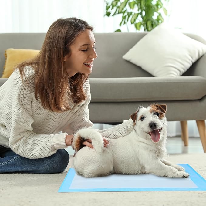 FluffyDream Super Absorbent Waterproof Dog and Puppy Pet Training Pad, Housebreaking Pet Pad,Blue (13"x17.7"(100PCS))