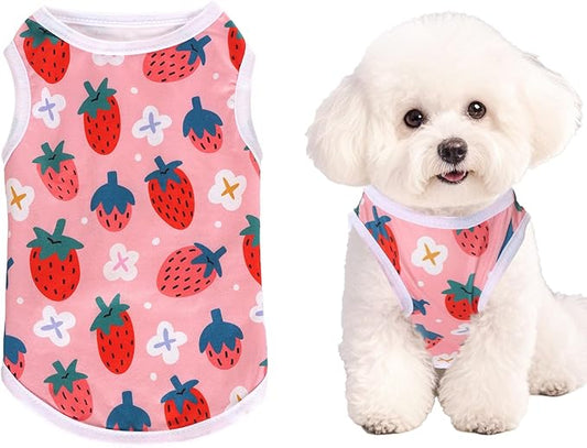 Pink Dog Shirts Cute Summer Dog Clothes Soft Pet T-Shirt Printed Puppy Shirt for Small Medium Dogs Cats Girl(Strawberry2,S)