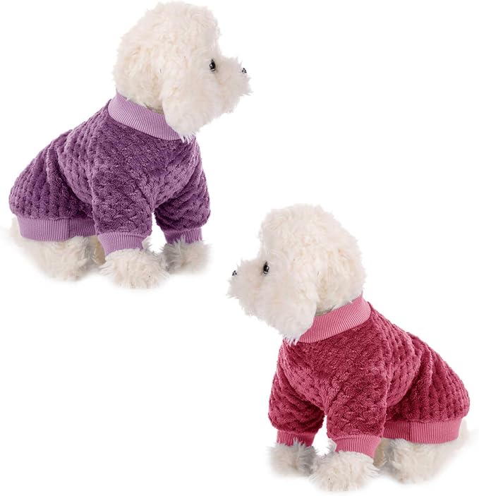 Dog Sweater, 2 or 3 Pack Dog Sweaters for Small Medium Dogs or Cat, Warm Soft Flannel Pet Clothes for Dogs Girl or Boy, Dog Shirt Coat Jacket (Small, Burgundy+Rosy)