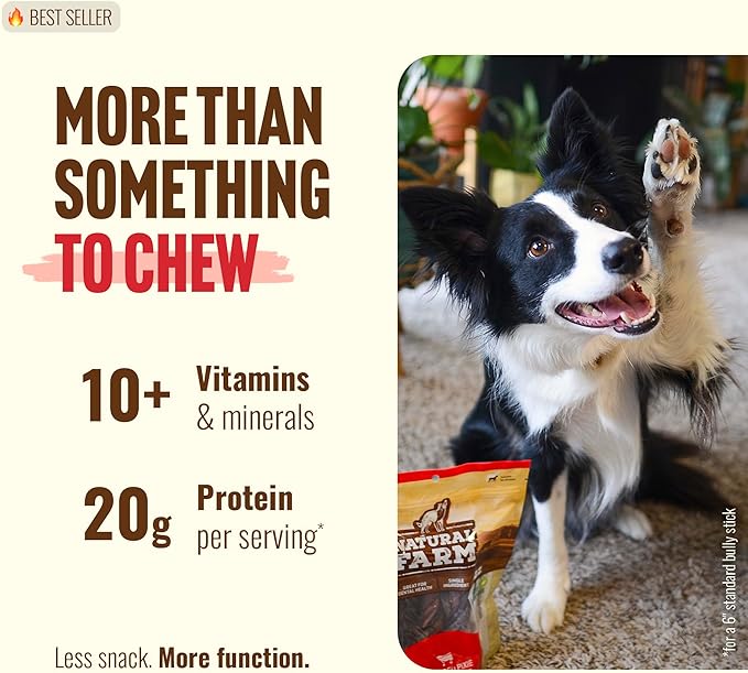 Natural Farm Pet Pizzle Bully Sticks (10 Inch, 12 Pack), Pixie Chew, Extra-Thin Pet Treats - Grain-Free, High Protein, Best Rawhide Alternative for Small, Puppies or Senior Dogs