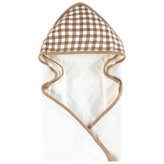 Hudson Baby Unisex Baby Cotton Animal Face Hooded Towel, Brown Gingham Puppy, One Size