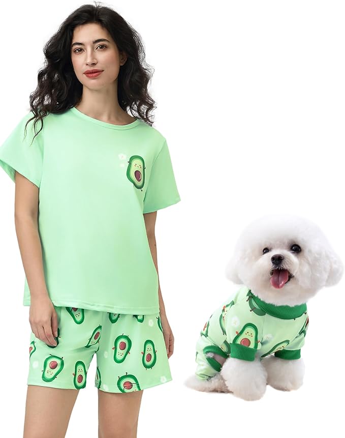 XPUDAC Matching Dog and Owner Clothes Womens Pajama Set Loungewear Short Sleeve Tee and Shorts, Owner and Pet Pajamas Are Sold Separately, 3XL Green
