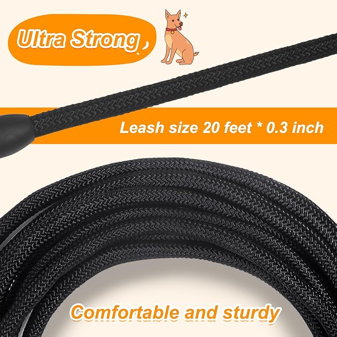 Vivifying Floating Long Dog Leash, 20ft Dog Training Leash, Check Cord Rope Lead with Comfortable Handle for Outside, Hiking, Swimming, Beach and Lake (Black)
