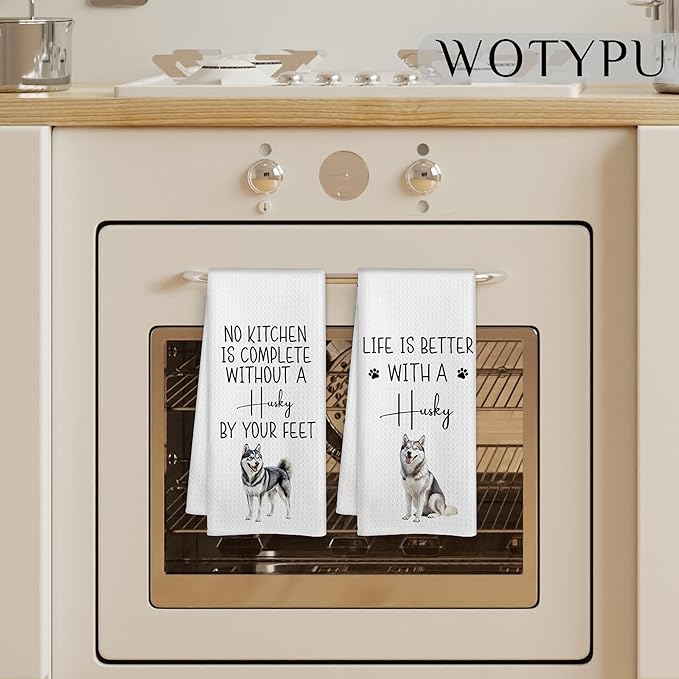 Funny Husky Kitchen Towels, Gifts for Husky Lovers, Dog Mom Dad Gifts Dish Tea Towels for Kitchen, Housewarming Gift Decorative Hand Towel, 16x24 Inch Set of 2