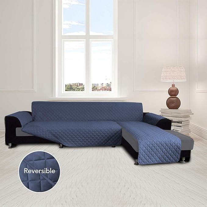 Easy-Going Sofa Slipcover L Shape Sofa Cover Sectional Couch Cover Furniture Protector Mat for Pets Dog Cat (Small,Dark Blue/Dark Blue)