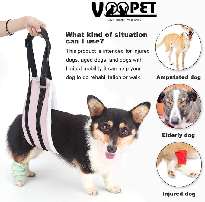 VOOPET Dog Sling, Portable Hip Support Harness Assist Lift Dogs Rear for Canine Aid - Pet Lift Harness for Small, Medium & Large Dogs Hind Leg Support Rehabilitation