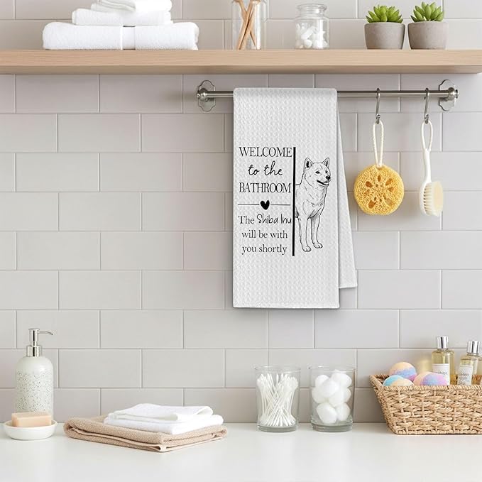 Shiba Inu Gifts Bathroom Hand Towels, Shiba Inu Dog Owner Lovers Gifts for Women, Funny Dog Decorative Hand Towel for Bathroom Kitchen Decor, 16x24 Inch