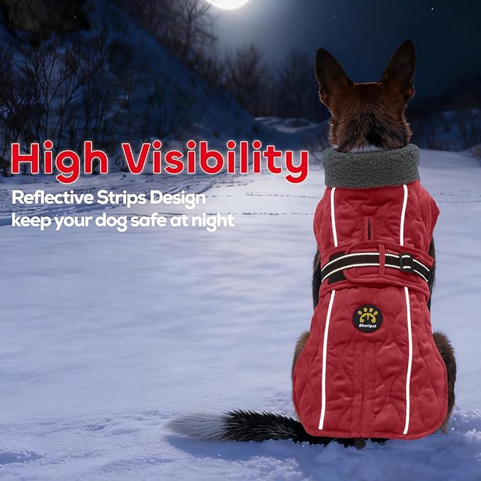 Dog Coat Winter, Waterproof Quilted Dog Jacket for Cold Weather, Reflective Adjustable Puppy Winter Coat, Warm Turtle-Neck Pet Fleece Snow Jacket for XX-Large Dogs, NewRed XXL