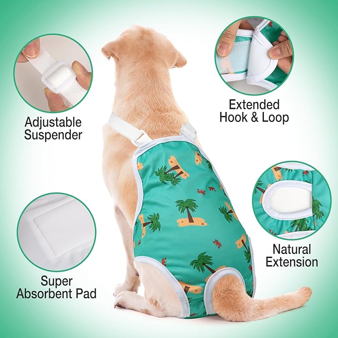 3 Pack Washable Female Dog Diaper Onesie Sanitary Pantie with Adjustable Suspender, Reusable Fixed Doggie Diapers, Super Absorbent Leakproof for Small Medium Large Dog in Heat Cycle M