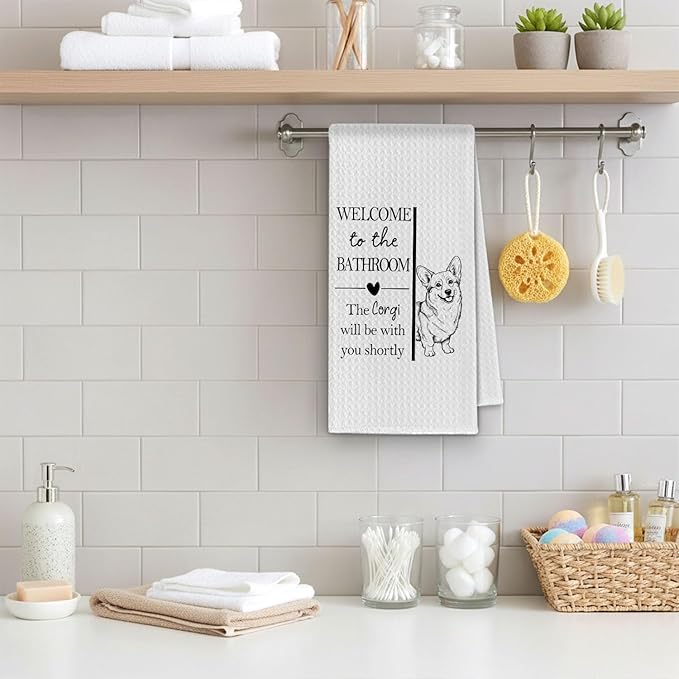 Corgi Gifts Bathroom Hand Towels, Corgi Dog Owner Lovers Gifts for Women, Funny Dog Decorative Hand Towel for Bathroom Kitchen Decor, 16x24 Inch