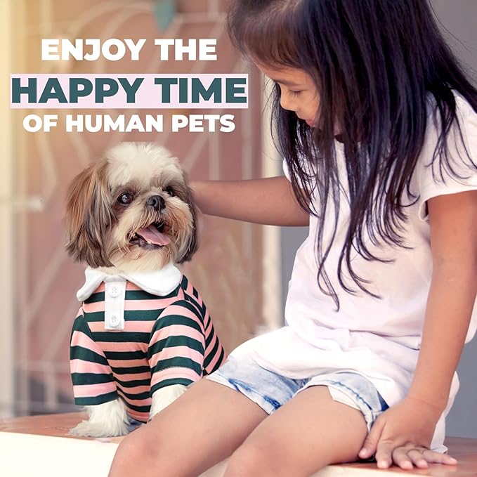 BAEJMJK Cute Dog Shirt Boy Girl Dog Clothes Striped Collared Polo T-Shirt for Small Medium Dogs Cats Soft Breathable Pet Puppy Outfits(Pink,Large)