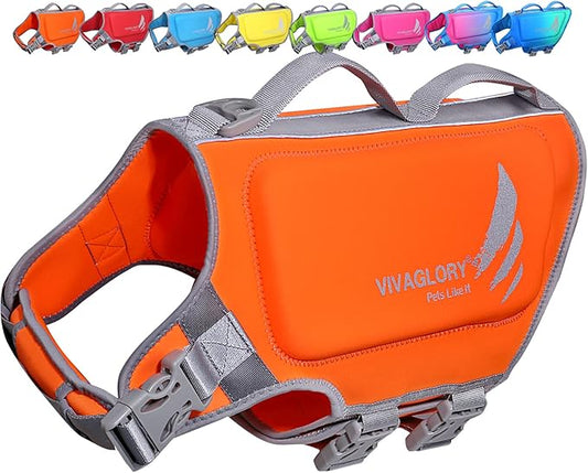 VIVAGLORY High Buoyancy Dog Life Vest, Swimming Vest with Handle, Dog Life Jacket for Swimming & Boating, Buoyancy for Puppy Doggy, L, Orange