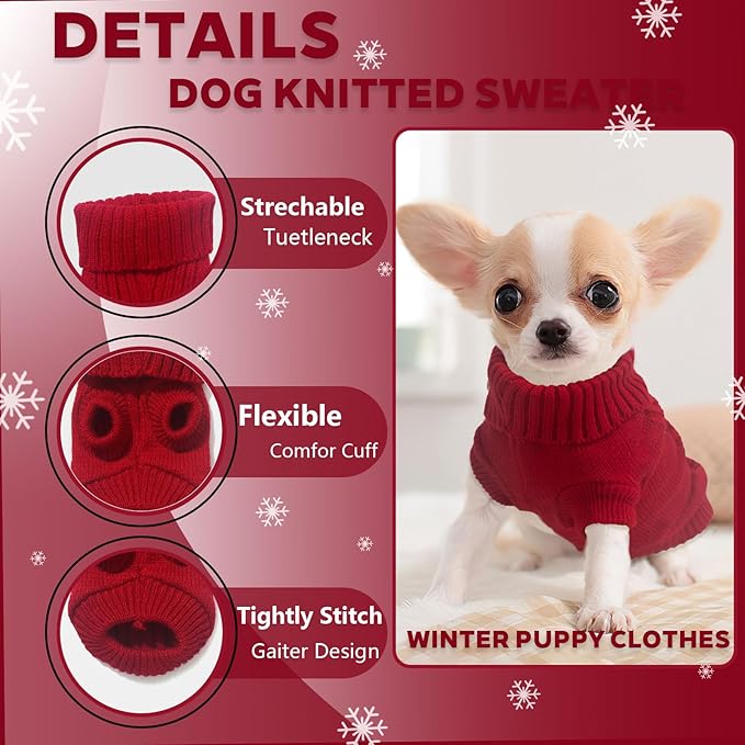 Dog Sweater for Small Dogs Autumn Winter Dog Knitted Sweaters Warm Puppy Clothes Turtleneck Pullover Sweater Thick Pet Knitwear for Chihuahua Teacup Yorkie (Wine red, X-Small)