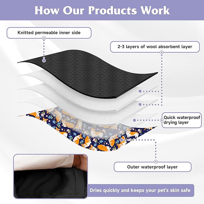 4 Pack Reusable Female Dog Diaper, Highly Absorbent Doggie Diapers for Female Dogs, Dog Diaper XX-Large, Flowers & Dogs