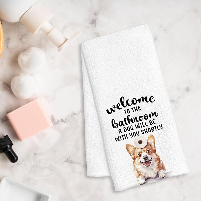 Funny Corgi Hand Towels for Bathroom Decor, Gifts for Corgi Lovers Women Men, Dog Lover Owner Gifts Decorative Hand Towels for Bathroom Restroom Room, 16x24 Inch
