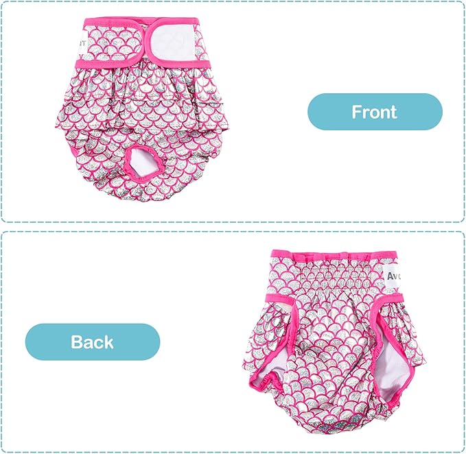 Avont 3 Pack Washable Female Dog Diapers, Reusable Period Diapers Cover for Girl Doggies Heat Cycle, Incontinence -Purple/Pink/Blue Mermaid(XL)
