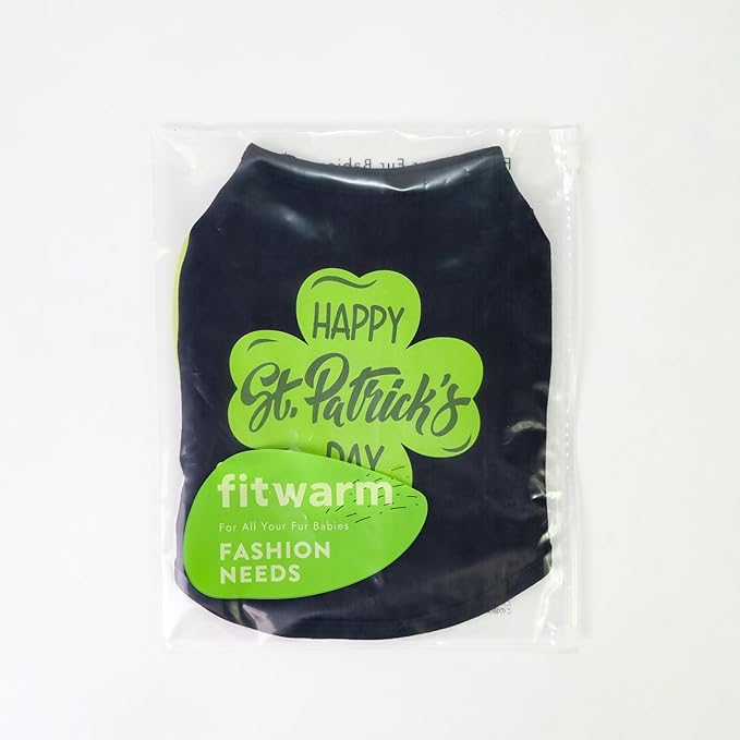 Fitwarm Happy St Patricks Day Dog Clothes, Summer Dog Clothes for Small Dogs Boy Girl, Funny Dog Tshirt, Lightweight Breathable Cotton, Pet Cat Outfit, Black, Green, Large