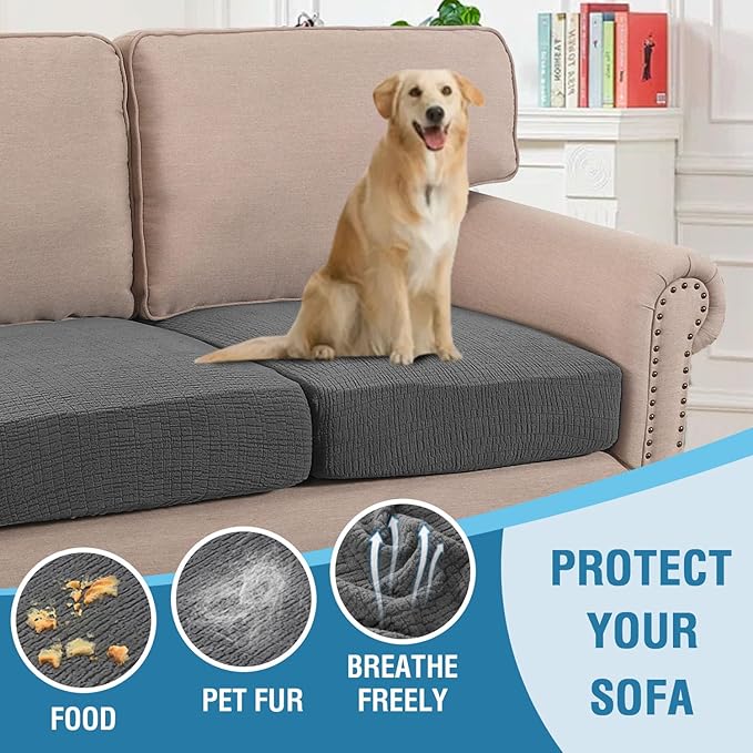 H.VERSAILTEX Jacquard Couch Cushion Covers High Stretch Sofa Covers for 3 Cushion Couch Furniture Protector Spandex Anti-Slip Soft Thickened Slipcovers Crizzle Pattern(3 Seat Covers, Grey)