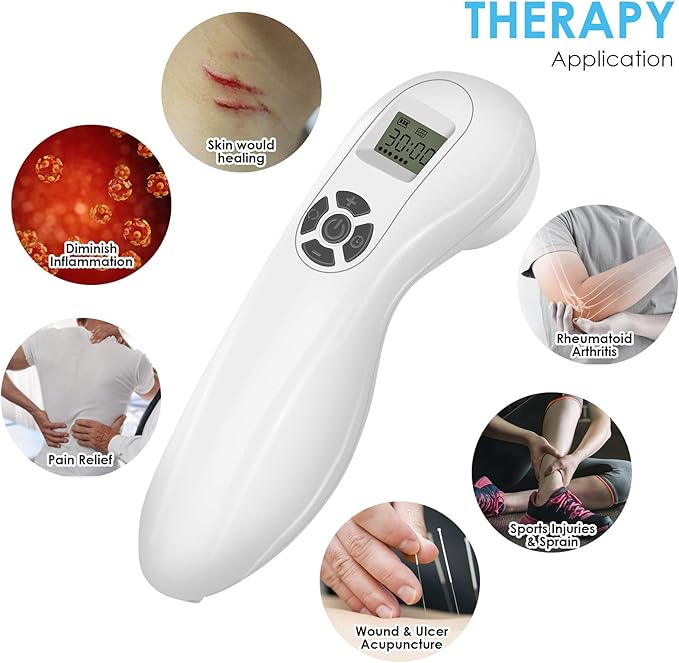 Portable Cold Laser Therapy Device, 808nm & 650nm, Multi-Speed Pulse Function, Pain Relief for Humans & Dogs
