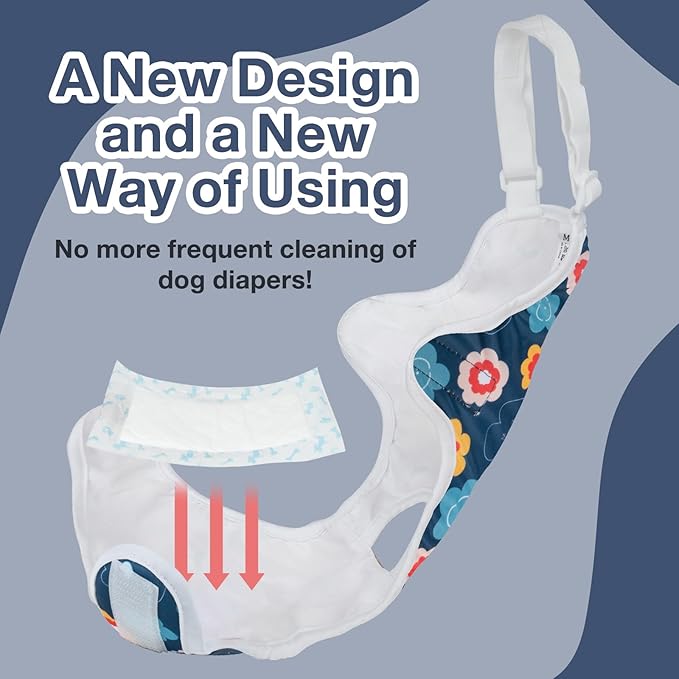 MICOOYO Dog Diaper Onesie Sanitary Pantie with Adjustable Suspender Washable Dog Period Panties Doggie Diapers Pet Underwear Female Dogs Diapers for Heat (Floral, L/XL)