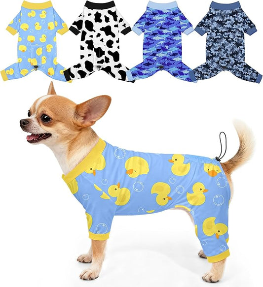 Bienbee Dog Pajamas, 4 Pack Dog Recovery Suit Shedding Suit Cute Soft Puppy Clothes Dogs Pjs Onesies Jammies Adjustable Breathable & Stretchy Clothes for Small Medium Large Dogs Girl Boy Puppy-S