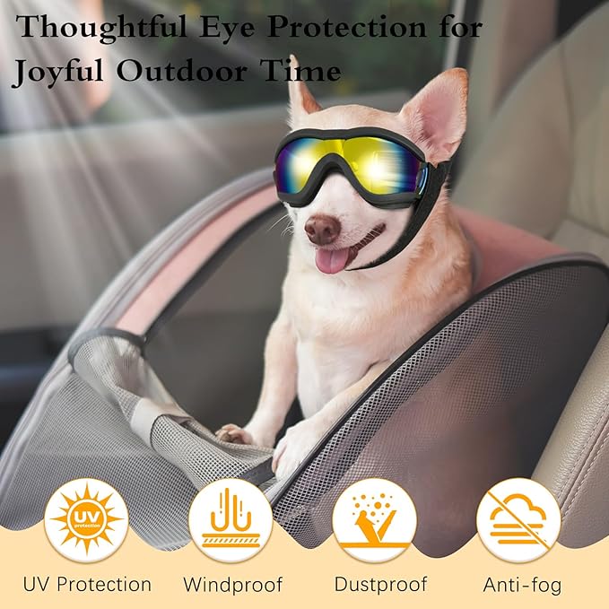 Lewondr Dog Goggles Small to Medium Breed, Dog Sunglasses with Adjustable Straps & Air Vents, UV/Wind/Dust/Fog/Snow Proof Dog Eye Protection Sunglasses for Outdoor Driving Riding, Black