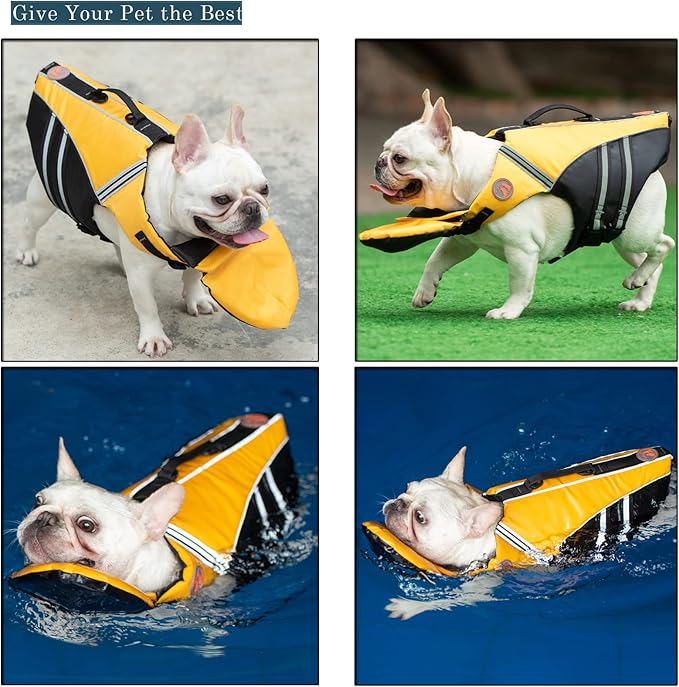 French Bulldog Life Jacket, High Flotation Dog Life Vest for Swimming Boating, Reflective Dog Swim Vest with Chin Float and Rescue Handle (Chest Girth: 17" to 30",Weight: 17" to 28" LB)