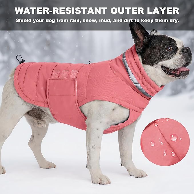 Mklhgty Waterproof Dog Coat for Medium and Large Dogs, Warm Dog Winter Jacket, Reflective Windproof Turtleneck Coats with Adjustable Hook & Loop - Pink02 - L