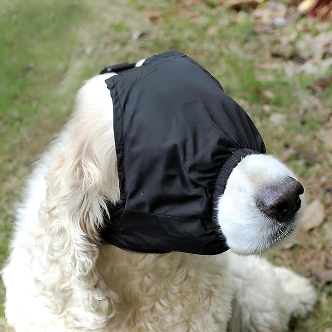NACOCO Dog Calming Cap Eye Mask Nylon Shading Pet Anxiety Mask Muzzle for Grooming Anti Car Sickness (Black,XL)
