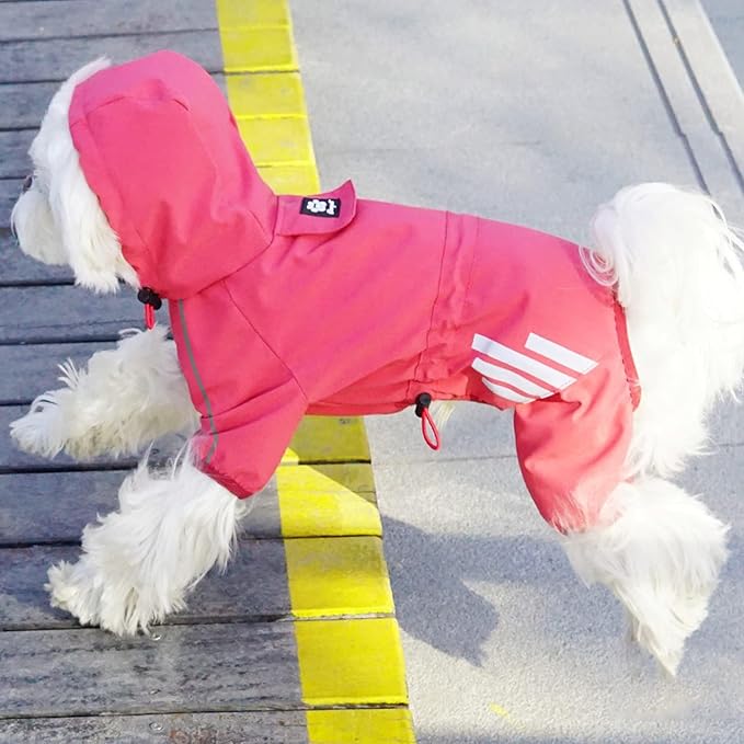 Dog Raincoat, Waterproof Dog Rain Jacket with Hood, Rain Coat with Leash Hole, Reflective Strap for Small Medium Dogs, Outdoor Adventures/Walking Lightweight Puppy（Pink,L）