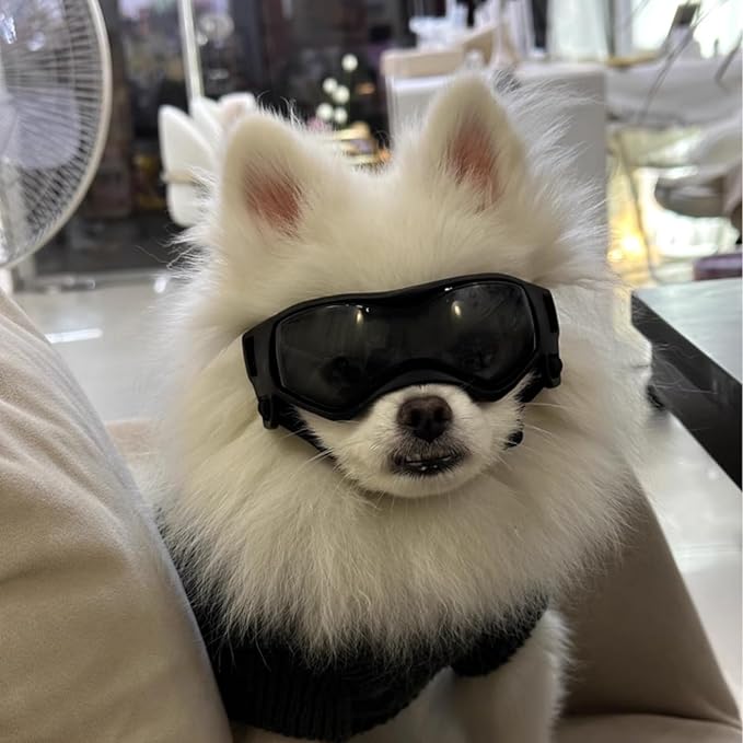 PETLESO Dog Goggles Small Breed, XS Dog Sunglasses Chihuahua Glasses Anti-UV Eyes Protection for XSmall Pets Tiny Dogs Cats, Black XS