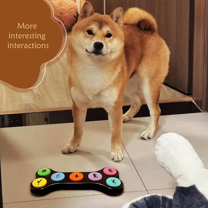 Dog Buttons for Communication, 7pcs Recordable Talking Buttons Set with Scene Stickers, Pet Training Buttons for Puppy Small Dogs & Cats Black Color (Battery Included)