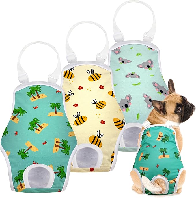 3 Pack Washable Female Dog Diaper Onesie Sanitary Pantie with Adjustable Suspender, Reusable Fixed Doggie Diapers, Super Absorbent Leakproof for Small Medium Large Dog in Heat Cycle M